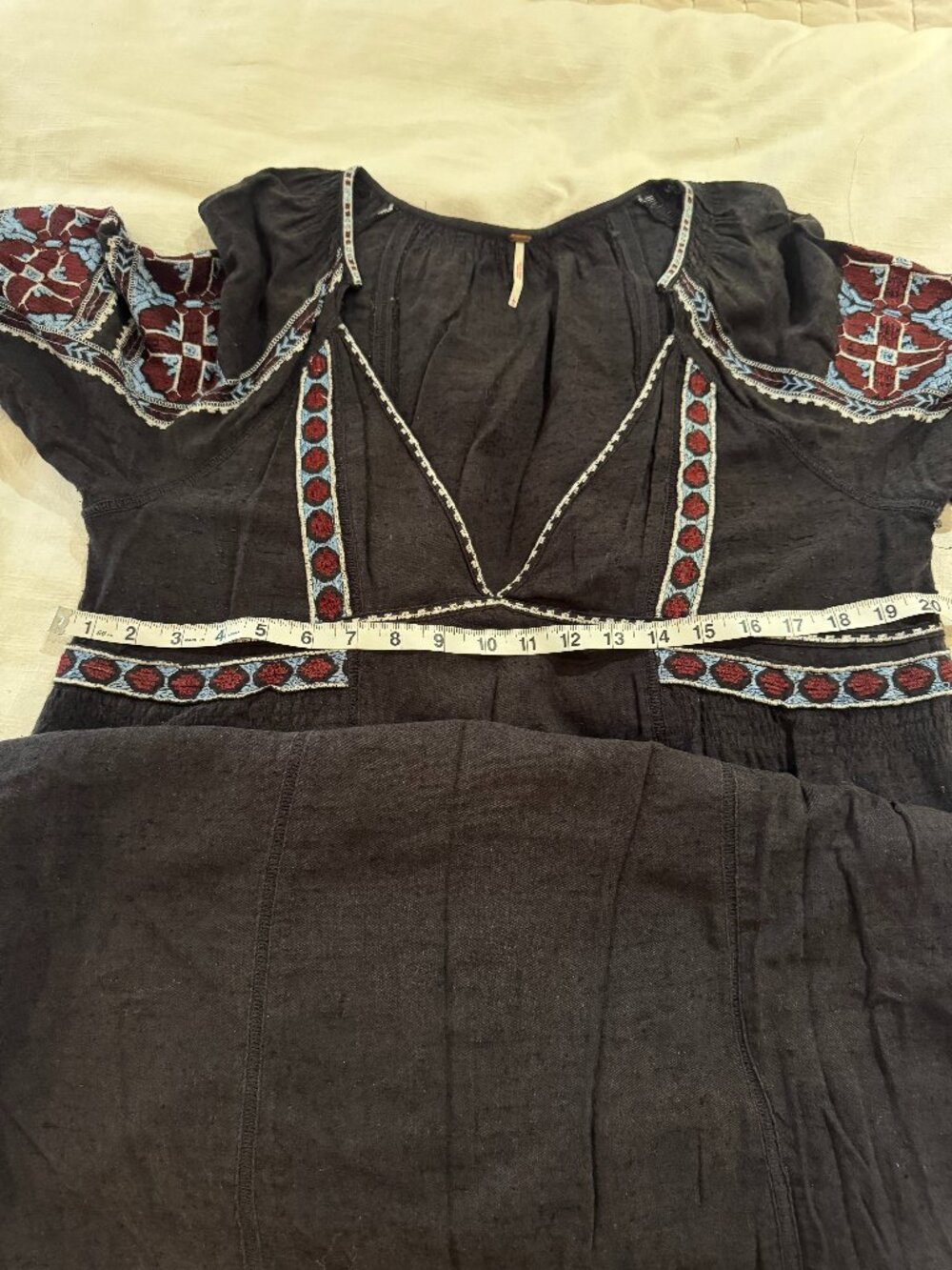 Free People Embroidered Peasant Top Large Charcoal Boho - Picture 4 of 11
